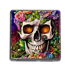 Gothic Skull With Flowers - Cute And Creepy Memory Card Reader (square 5 Slot) by GardenOfOphir