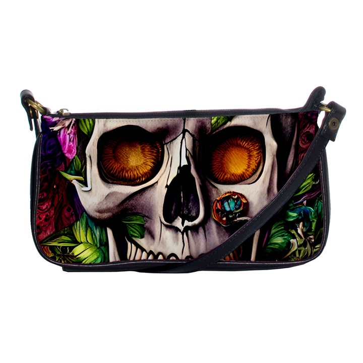 Gothic Skull With Flowers - Cute And Creepy Shoulder Clutch Bag