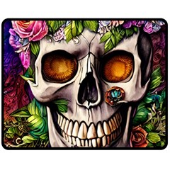 Gothic Skull With Flowers - Cute And Creepy Fleece Blanket (medium) by GardenOfOphir