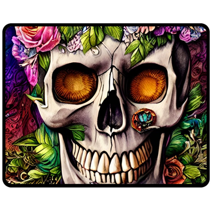 Gothic Skull With Flowers - Cute And Creepy Fleece Blanket (Medium)