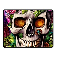 Gothic Skull With Flowers - Cute And Creepy Fleece Blanket (small) by GardenOfOphir