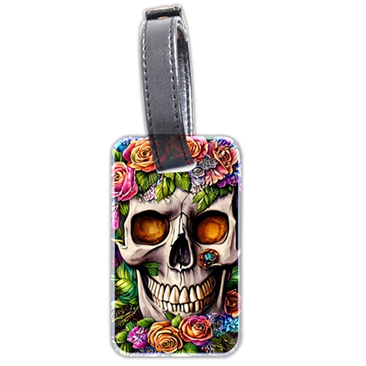 Gothic Skull With Flowers - Cute And Creepy Luggage Tag (two sides)