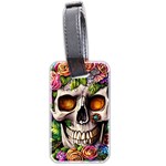 Gothic Skull With Flowers - Cute And Creepy Luggage Tag (two sides) Back