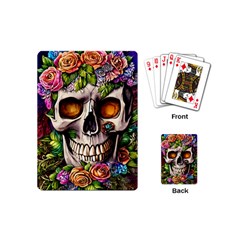 Gothic Skull With Flowers - Cute And Creepy Playing Cards Single Design (mini) by GardenOfOphir