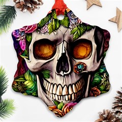 Gothic Skull With Flowers - Cute And Creepy Ornament (snowflake)