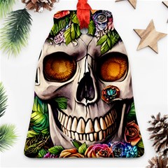 Gothic Skull With Flowers - Cute And Creepy Bell Ornament (two Sides)