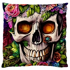 Gothic Skull With Flowers - Cute And Creepy Large Cushion Case (two Sides) by GardenOfOphir