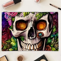 Gothic Skull With Flowers - Cute And Creepy Cosmetic Bag (xxl) by GardenOfOphir