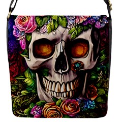 Gothic Skull With Flowers - Cute And Creepy Flap Closure Messenger Bag (s) by GardenOfOphir