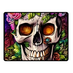 Gothic Skull With Flowers - Cute And Creepy Two Sides Fleece Blanket (small) by GardenOfOphir