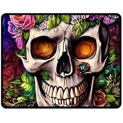 Gothic Skull With Flowers - Cute And Creepy Two Sides Fleece Blanket (medium) by GardenOfOphir