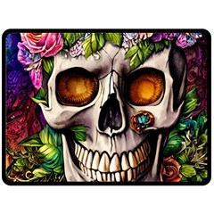 Gothic Skull With Flowers - Cute And Creepy Two Sides Fleece Blanket (large) by GardenOfOphir