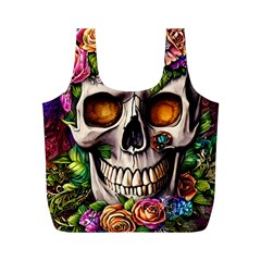 Gothic Skull With Flowers - Cute And Creepy Full Print Recycle Bag (m) by GardenOfOphir