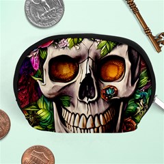 Gothic Skull With Flowers - Cute And Creepy Accessory Pouch (medium) by GardenOfOphir