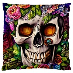 Gothic Skull With Flowers - Cute And Creepy Standard Premium Plush Fleece Cushion Case (one Side) by GardenOfOphir