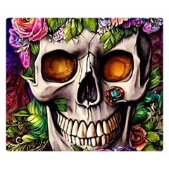 Gothic Skull With Flowers - Cute And Creepy Two Sides Premium Plush Fleece Blanket (small) by GardenOfOphir