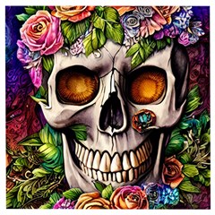 Gothic Skull With Flowers - Cute And Creepy Wooden Puzzle Square by GardenOfOphir