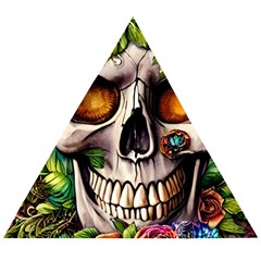 Gothic Skull With Flowers - Cute And Creepy Wooden Puzzle Triangle by GardenOfOphir