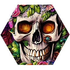 Gothic Skull With Flowers - Cute And Creepy Wooden Puzzle Hexagon by GardenOfOphir