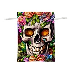 Gothic Skull With Flowers - Cute And Creepy Lightweight Drawstring Pouch (s) by GardenOfOphir