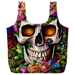 Gothic Skull With Flowers - Cute And Creepy Full Print Recycle Bag (xxl) by GardenOfOphir