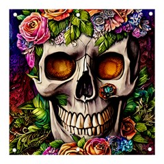 Gothic Skull With Flowers - Cute And Creepy Banner And Sign 3  X 3  by GardenOfOphir