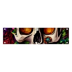 Gothic Skull With Flowers - Cute And Creepy Banner And Sign 4  X 1  by GardenOfOphir