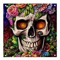 Gothic Skull With Flowers - Cute And Creepy Banner And Sign 4  X 4  by GardenOfOphir