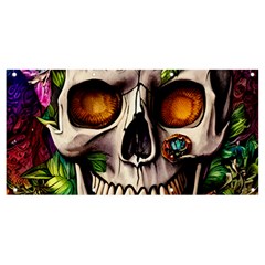 Gothic Skull With Flowers - Cute And Creepy Banner And Sign 8  X 4  by GardenOfOphir