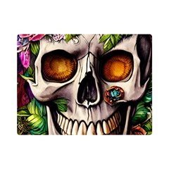 Gothic Skull With Flowers - Cute And Creepy Premium Plush Fleece Blanket (mini) by GardenOfOphir