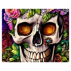 Gothic Skull With Flowers - Cute And Creepy Premium Plush Fleece Blanket (medium)