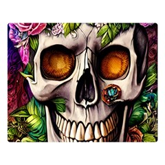 Gothic Skull With Flowers - Cute And Creepy Premium Plush Fleece Blanket (large)