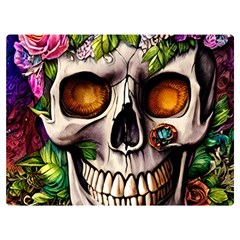 Gothic Skull With Flowers - Cute And Creepy Premium Plush Fleece Blanket (extra Small)