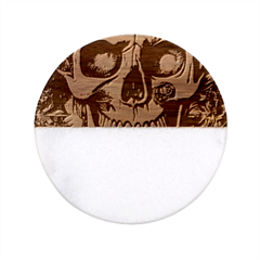 Gothic Skull With Flowers - Cute And Creepy Classic Marble Wood Coaster (round)  by GardenOfOphir