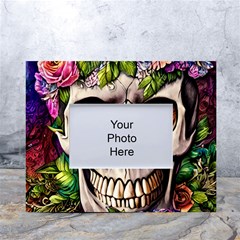 Gothic Skull With Flowers - Cute And Creepy White Tabletop Photo Frame 4 x6 