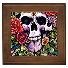 Sugar Skull With Flowers - Day Of The Dead Framed Tile by GardenOfOphir