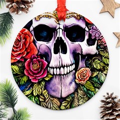 Sugar Skull With Flowers - Day Of The Dead Ornament (round) by GardenOfOphir