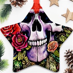 Sugar Skull With Flowers - Day Of The Dead Ornament (star)