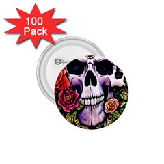 Sugar Skull With Flowers - Day Of The Dead 1 75  Buttons (100 Pack)  by GardenOfOphir