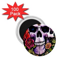 Sugar Skull With Flowers - Day Of The Dead 1 75  Magnets (100 Pack)  by GardenOfOphir