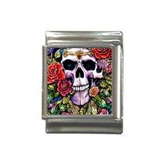 Sugar Skull With Flowers - Day Of The Dead Italian Charm (13mm) by GardenOfOphir