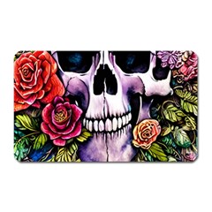 Sugar Skull With Flowers - Day Of The Dead Magnet (rectangular) by GardenOfOphir