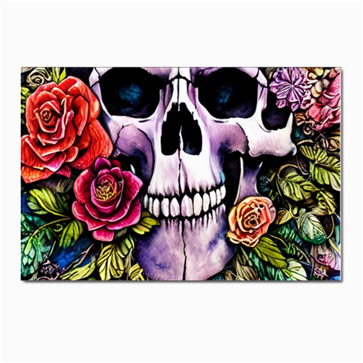 Sugar Skull With Flowers - Day Of The Dead Postcards 5  x 7  (Pkg of 10)