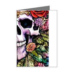 Sugar Skull With Flowers - Day Of The Dead Mini Greeting Card by GardenOfOphir