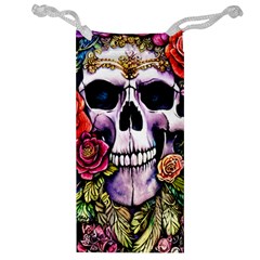 Sugar Skull With Flowers - Day Of The Dead Jewelry Bag by GardenOfOphir