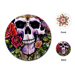 Sugar Skull With Flowers - Day Of The Dead Playing Cards Single Design (round)