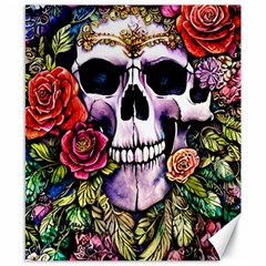 Sugar Skull With Flowers - Day Of The Dead Canvas 8  X 10  by GardenOfOphir