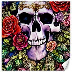 Sugar Skull With Flowers - Day Of The Dead Canvas 12  X 12  by GardenOfOphir