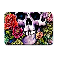 Sugar Skull With Flowers - Day Of The Dead Small Doormat by GardenOfOphir