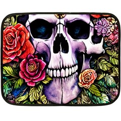 Sugar Skull With Flowers - Day Of The Dead Fleece Blanket (mini) by GardenOfOphir